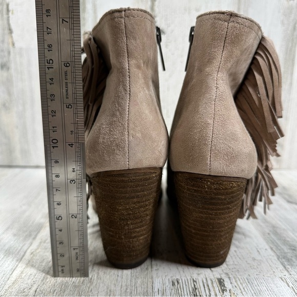Vince Camuto Hayzee Tan Suede Fringe Ankle Boots with Stacked Heel #646 - Picture 6 of 11